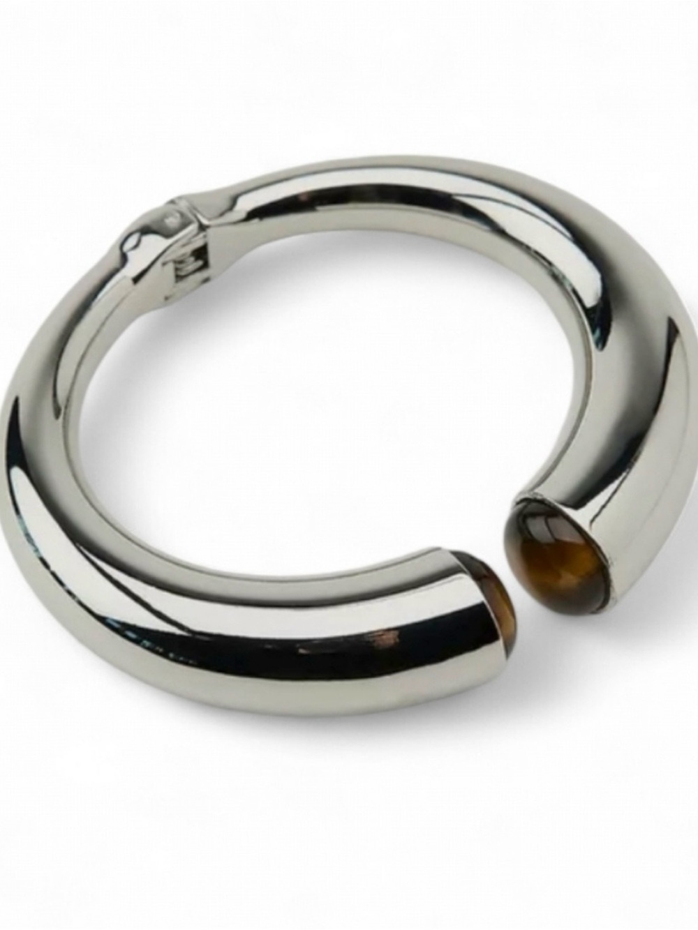 ZARA Rigid Brown Stone Cuff Bracelet in Silver Tone